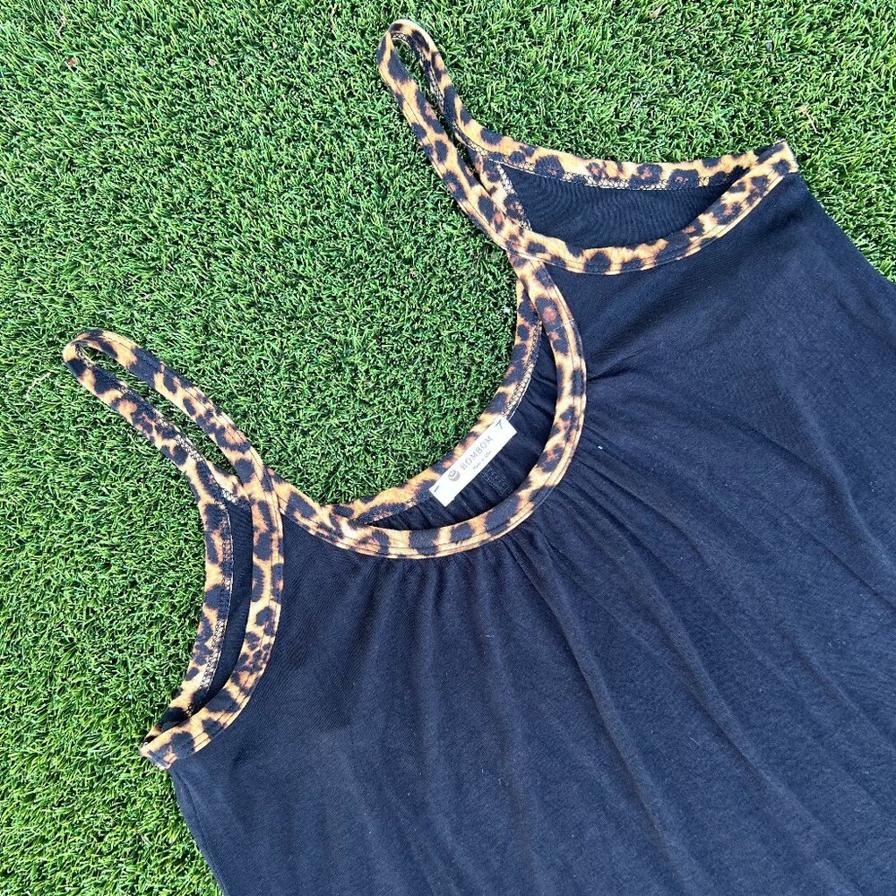 BomBom Scoop Neck Summer Slip Dress with Leopard Straps size Small
